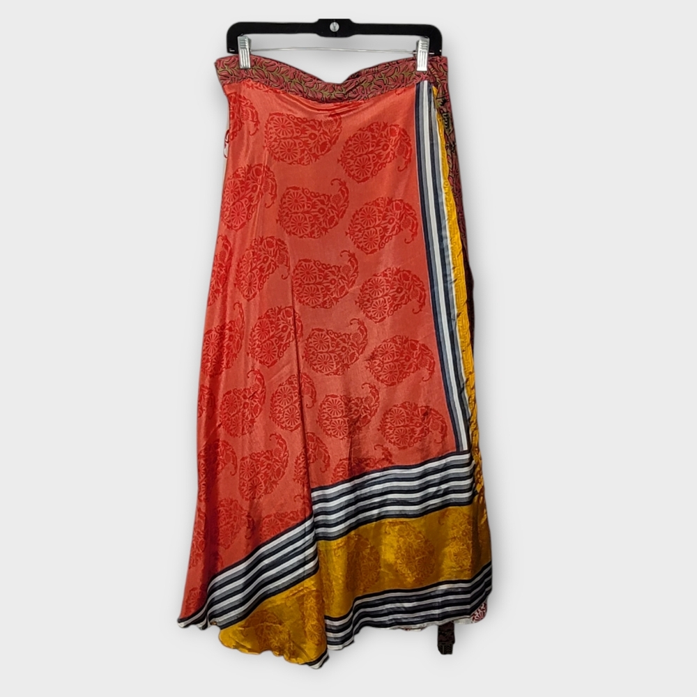 Darn Good Reversible Sari Wrap Maxi Skirt 14-32 Red Gold NEW
